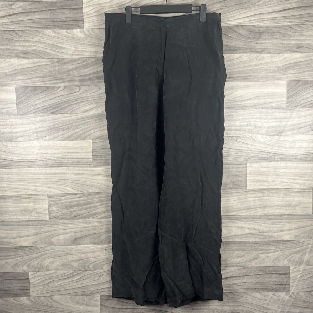 VTG Marco Polo Pants Women 14 Black 100% Cupro Tapered High Rise Career Business